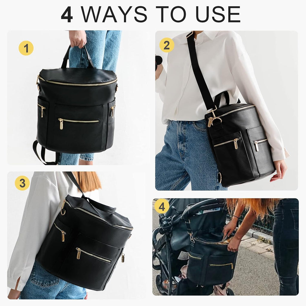 Diaper Bag Backpack Baby Diaper Bag,Leather Diaper Bag Backpack, Diaper Bag Tote with Changing Pad, Stroller Straps