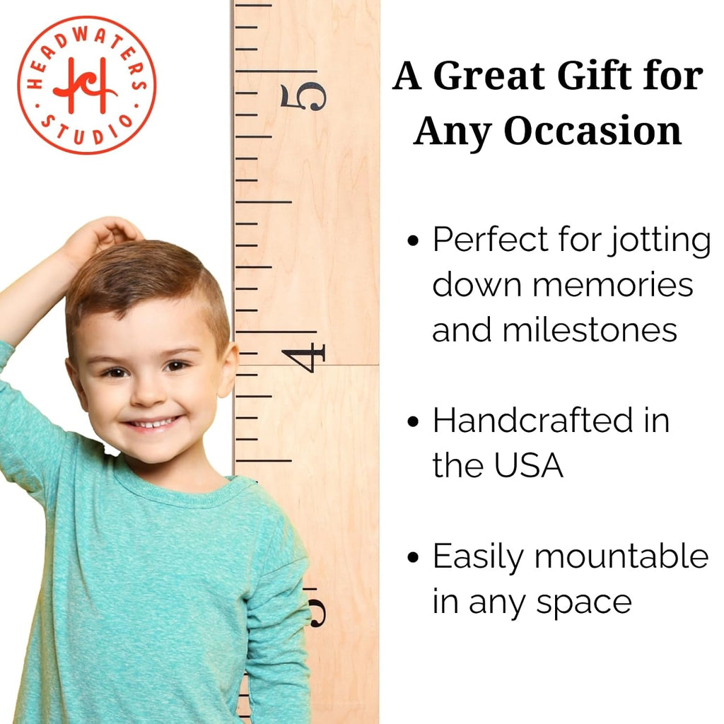 Growth Chart Art | Hanging Wooden Height Growth Chart to Measure Baby, Child, Grandchild - Naked Birch Classic