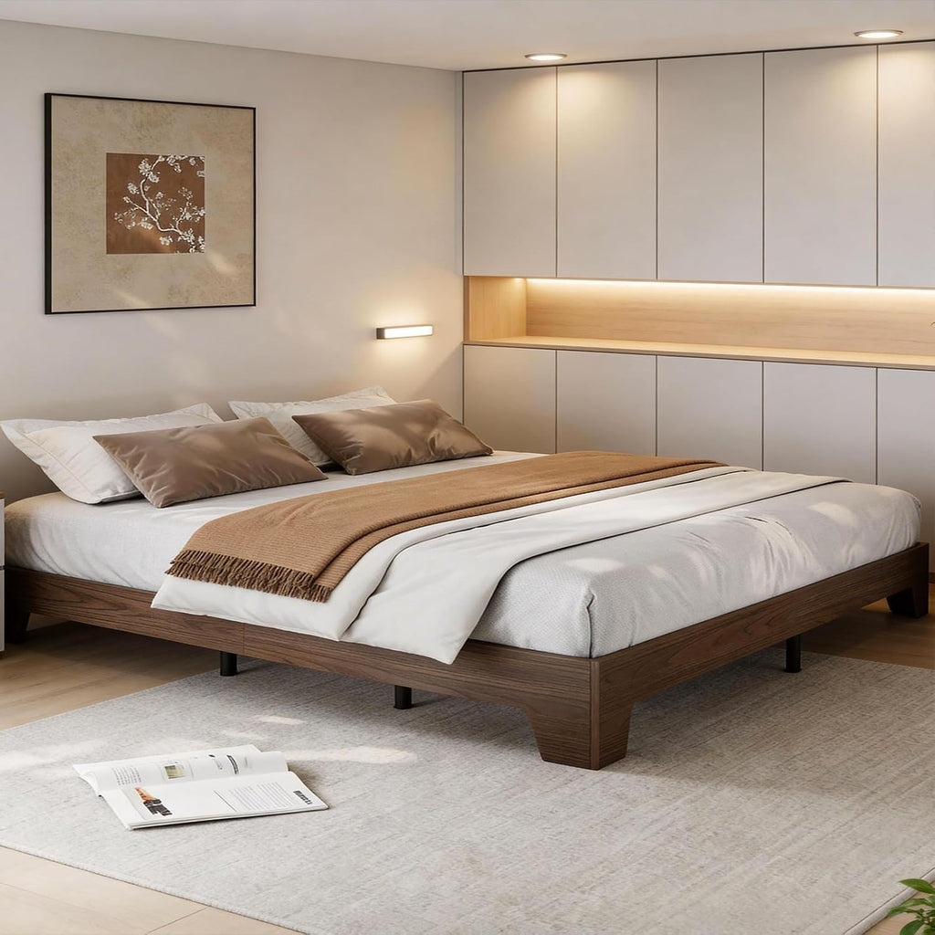 Platform Bed Frame, Minimalist Wood Bed Frame No Headboard Needed, Sturdy Low Profile Bed with