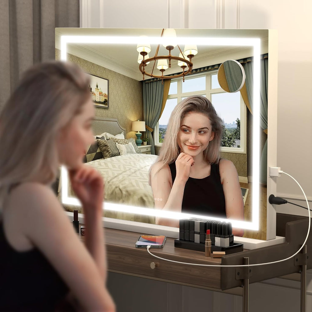 Vanity Mirror with Lights, 32" x 24" LED Makeup Mirror, Lighted Makeup Mirror with Dimmable 3 Modes, Touch Screen