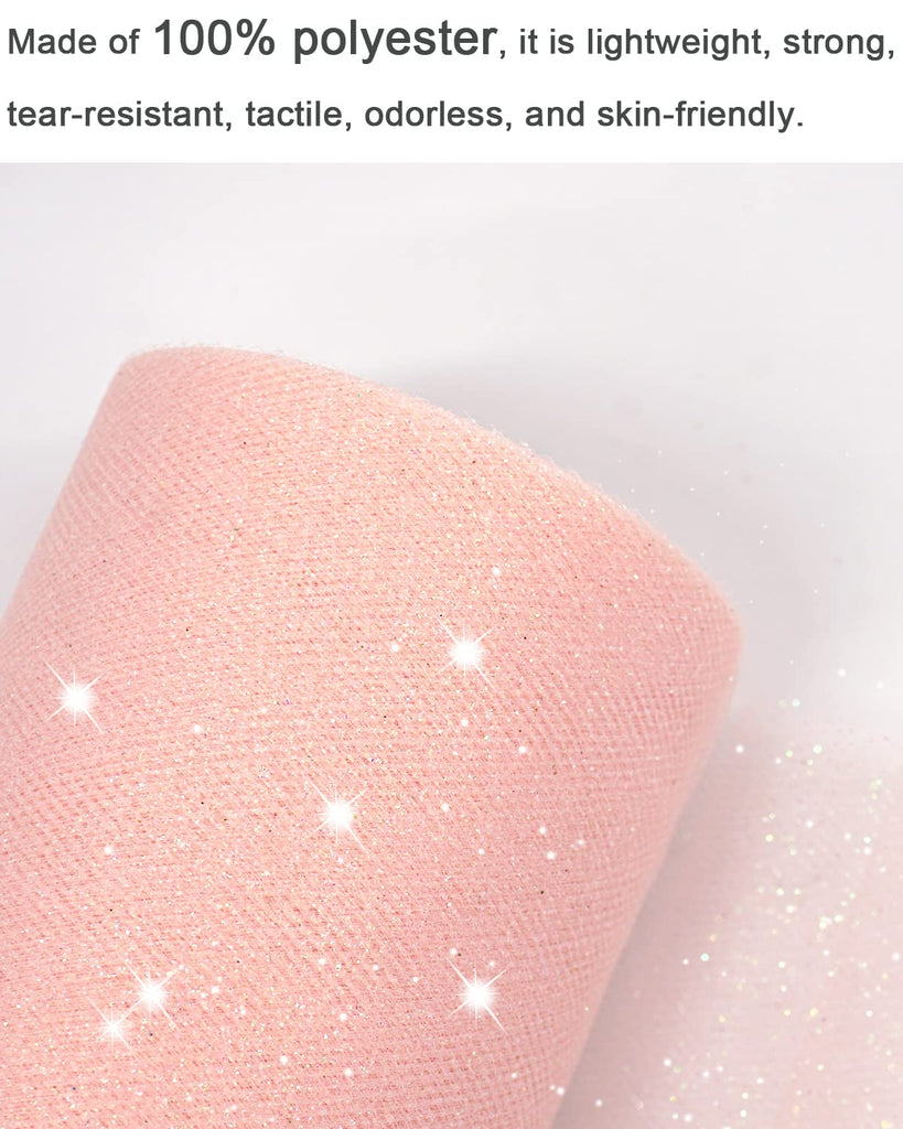 Glitter Tulle Fabric Rolls, 6 Inch x 50 Yards, Sparkling Sequin, Blush