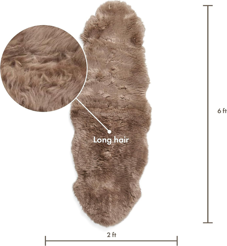 Sheepskin Fur Rug Long Hair 2x6 ft, Light Brown
