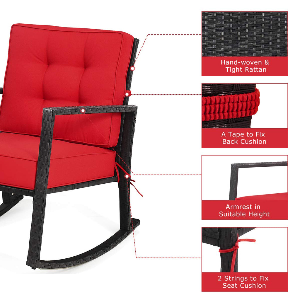 Outdoor Rocking Chair with 5" Thick Soft Cushions, Red (2)