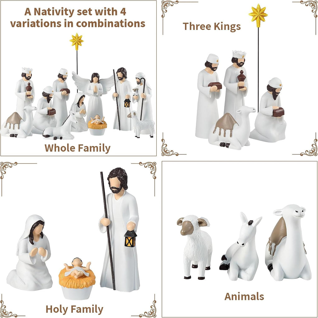 Nativity Sets for Christmas Indoor,12 Pieces 6.5 Inch Elegant Nativity Set for Tabletop Decorations,Christmas Resin
