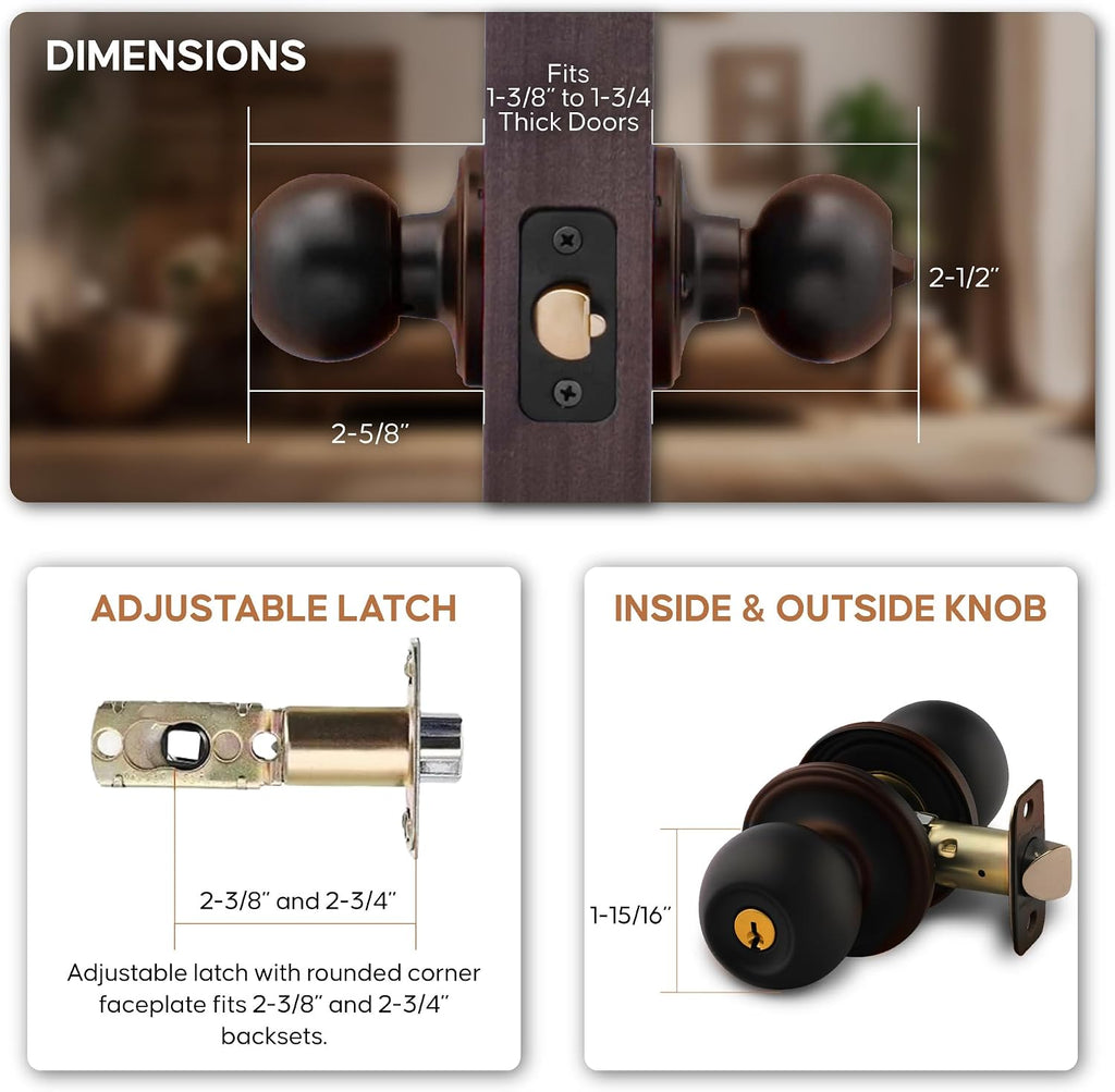 Creek Entry Door Knob - Keyed Entry Handle with Lock and Key, ANSI Grade-3 Certified, DIY-Friendly Install for