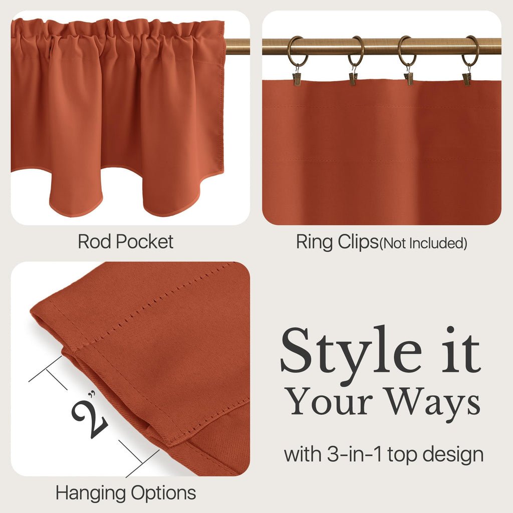 Burnt Orange Blackout Valances for Windows Thermal Insulated