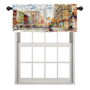 Brown Modern New York Blackout Kitchen Curtain, City Window Treatment Rod Pocket Light Filtering Bathroom Short