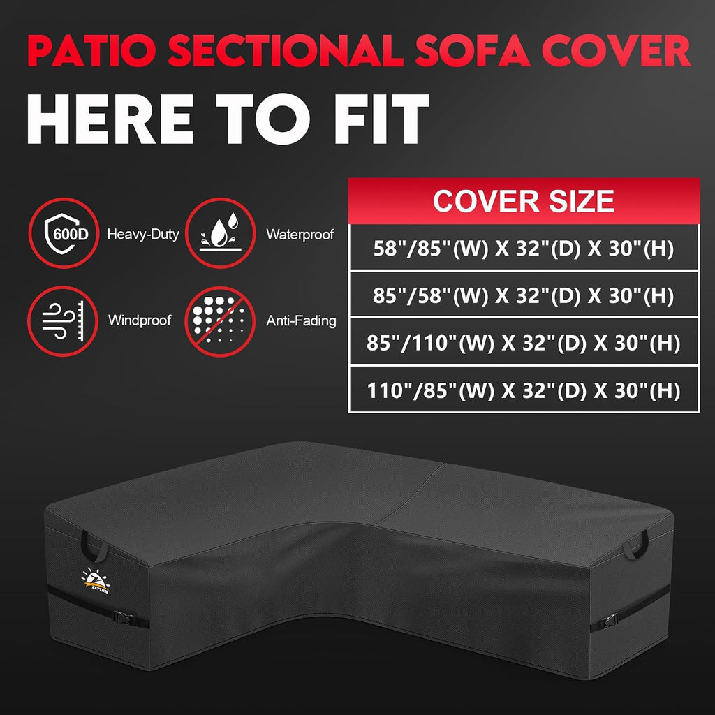 Outdoor L-Shaped Sectional Cover - 600D Patio Sectional Sofa Cover, Waterproof Patio Furniture Covers for 6-Seater
