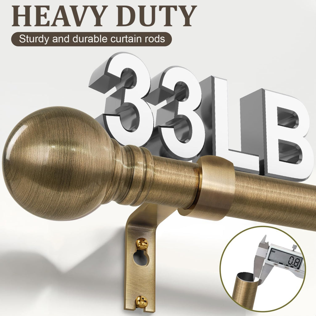 Antique Bronze Curtain Rods for Windows 48 to 84 Inch 1" Diameter Adjustable Heavy Duty Brass Window Curtain Rod with