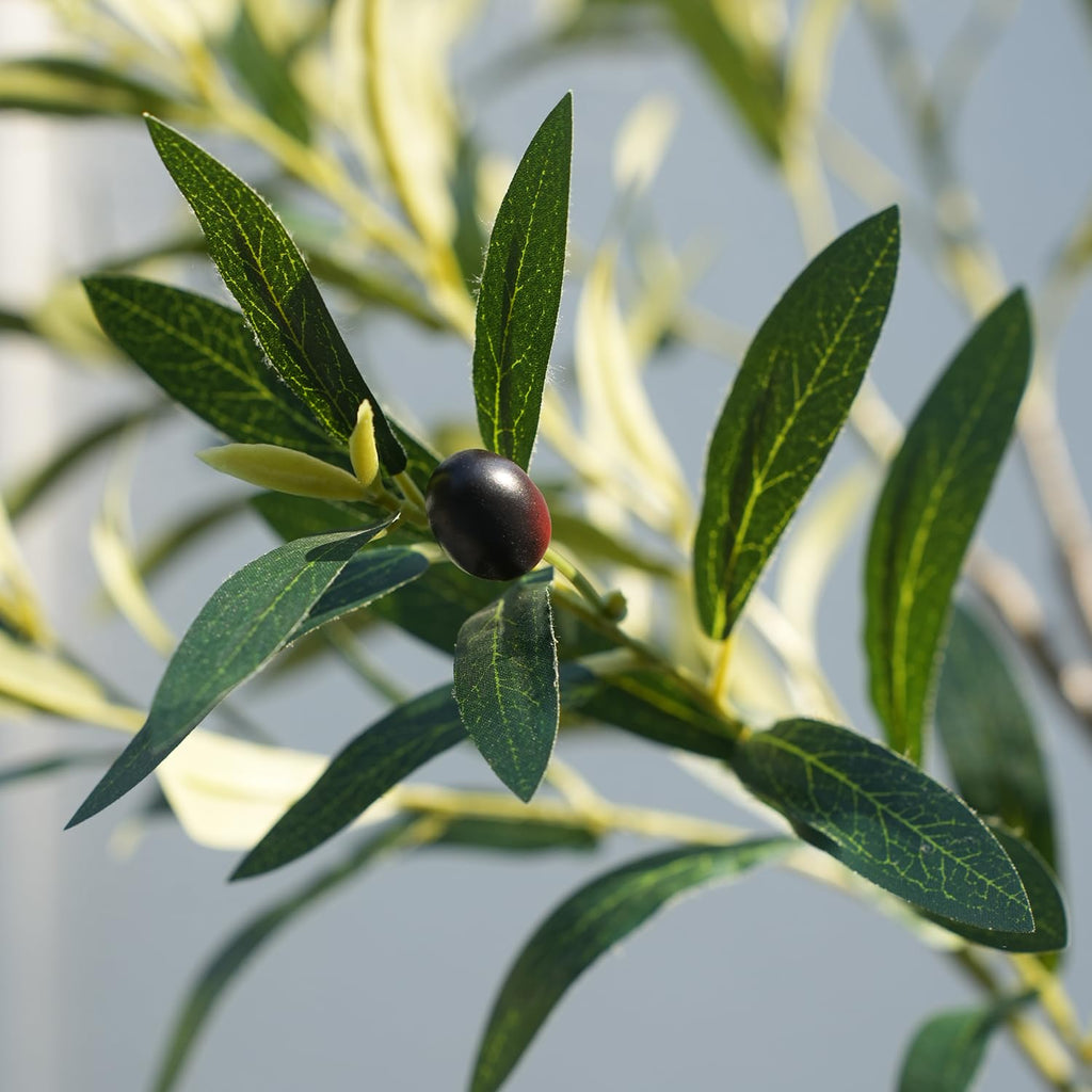 Artificial Olive Tree 5FT - Lifelike Faux Plants Indoor, Modern Fake Trees with Silk Leaves & White Planter, Fake