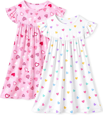 Girls Nightgowns, Soft Pajama Dress for Toddler Girl, 2 PCS