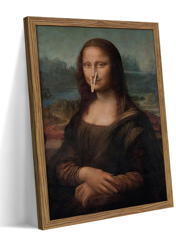 Funny Mona Lisa Bathroom Wall Art, Humor Pinching Nose Canvas Wall Decor Painting, Vintage Mona Lisa Artwork Prints