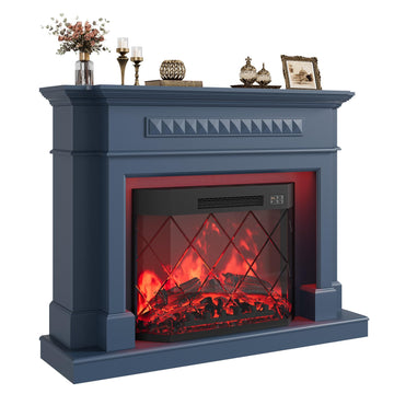56"Electric Fireplace with Mantel, Modern, Navy Blue