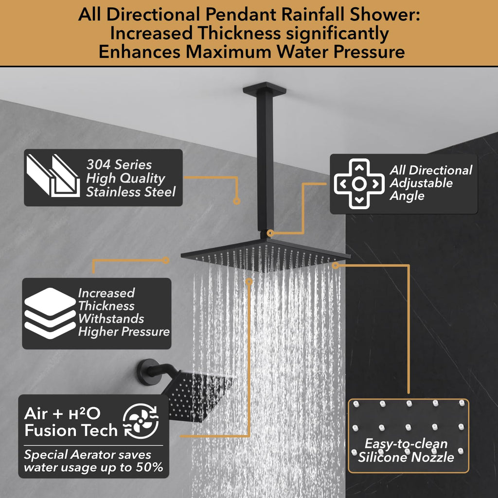 Shower System, Matte Black Shower Head Handheld, Shower Faucet Set