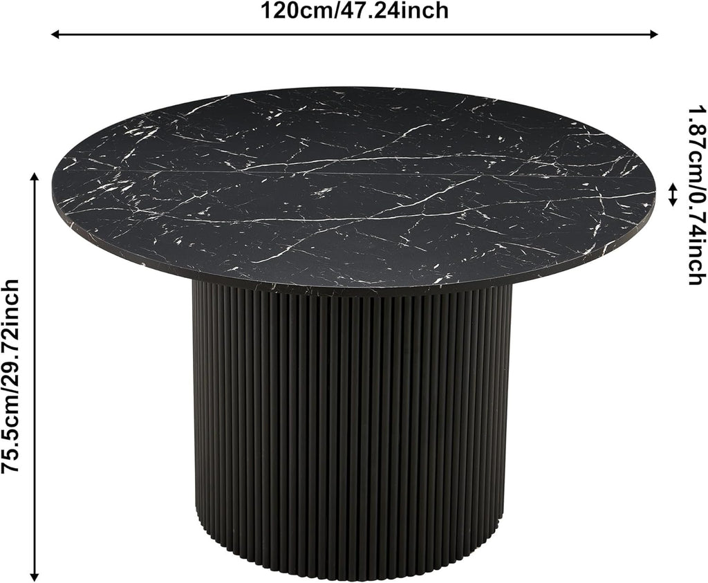 47" Round Dining Table for 4, Modern Farmhouse Marble-Look Foiled Top with MDF Striped Base, Kitchen & Dining Room
