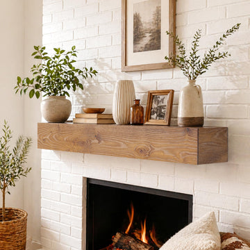 White Oak Fireplace Mantel, 56 Solid Wood Mantel Shelf, Wheat-Yellow
