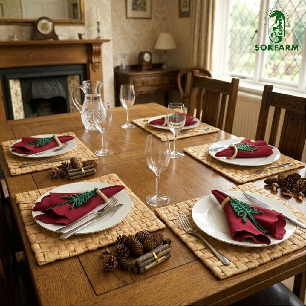 Woven Placemats Set of 6, Square Placemats 13.5 Inch for Dining Table, Handwoven Water Hyacinth Wicker Charger