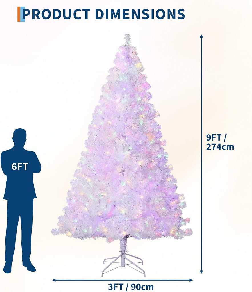 Prelit Artificial Christmas Tree with 800 Warm White Lights, Pre-Lit Snow Flocked Pencil Christmas Tree
