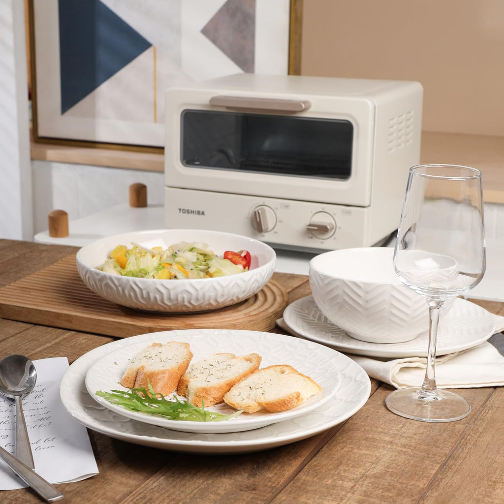 Ceramic Dinnerware Set, White, 24 Pieces for 6