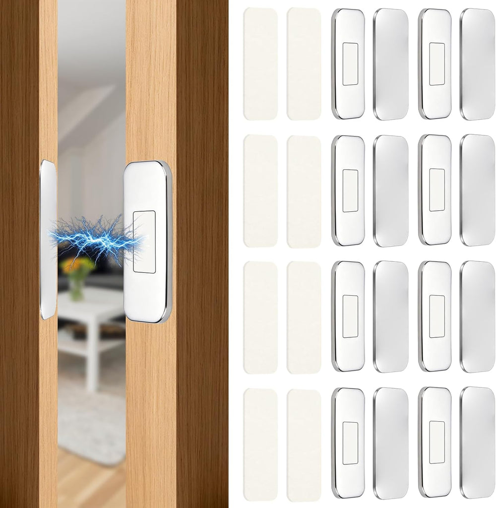 8 Pack Magnetic Cabinet Door Catch, No Drill Adhesive Magnets with Soft Felt Pad, Ultra Thin Quiet Close Anti-Scratch