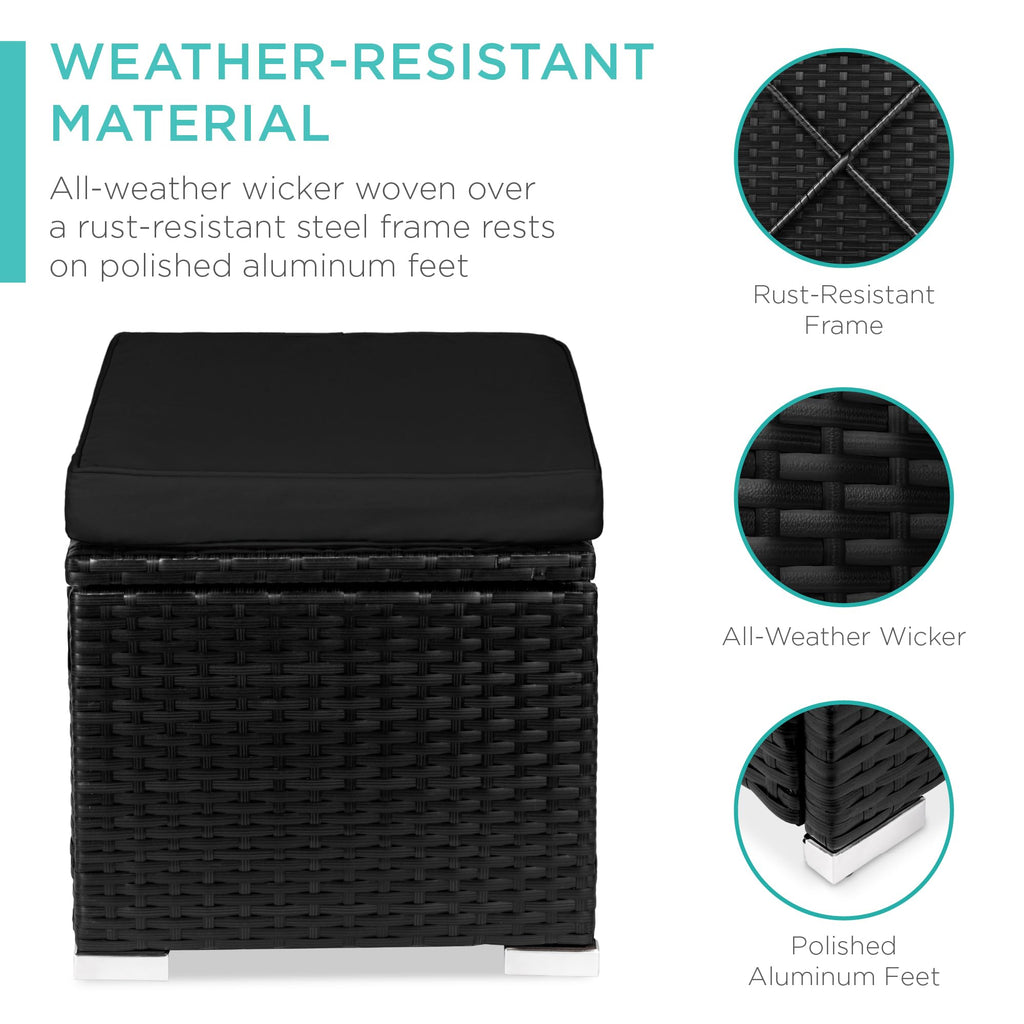 Set of 2 Wicker Ottomans, Multipurpose Outdoor Furniture, Backyard, Additional Seating, Footrest, Side Table