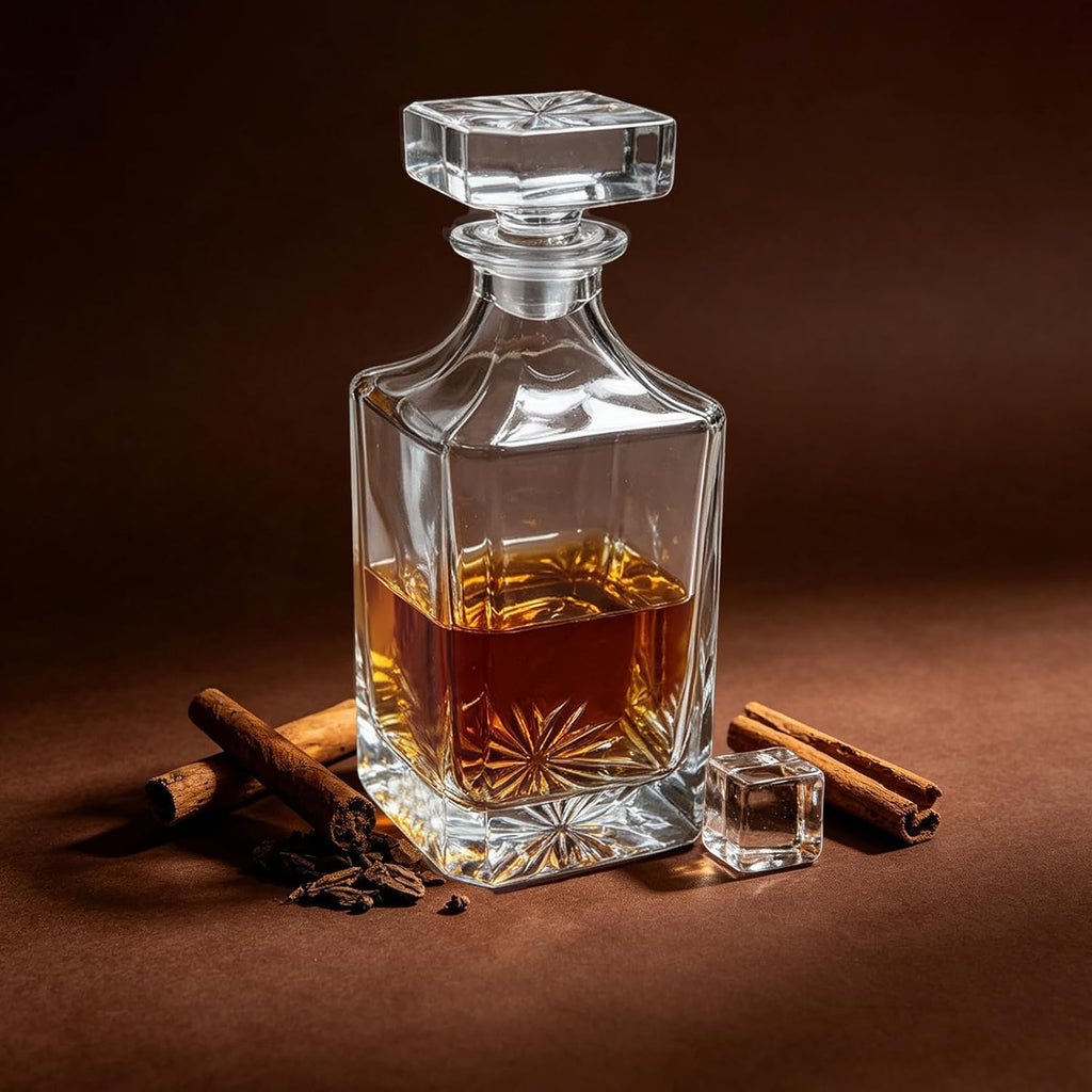 Whiskey Decanter With Glass Stopper Blank Square Whiskey Decanter for Laser Engraving 25 oz - Set of 4