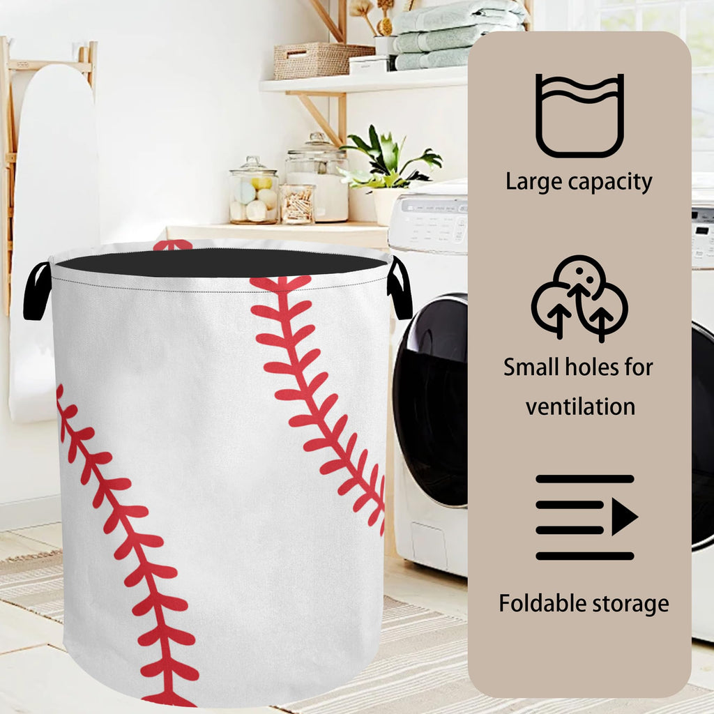 Baseball Large Clothes Hamper Bag - Laundry Basket with Handles, Space Saving Foldable Design