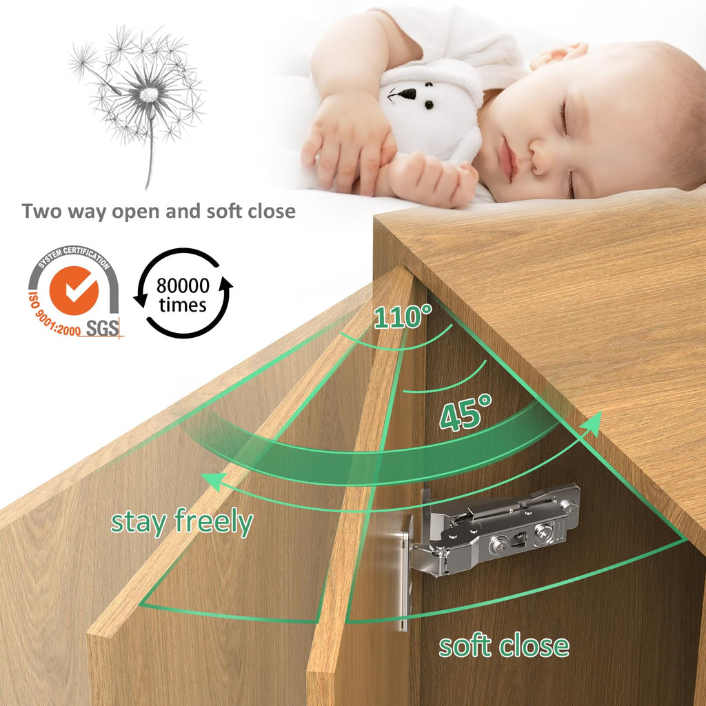 Face Frame Inset Cabinet Hinge(8 Pack 110° Face Frame Insert Cabinet, Cabinet Door Hinge, Clip-on Base, Soft