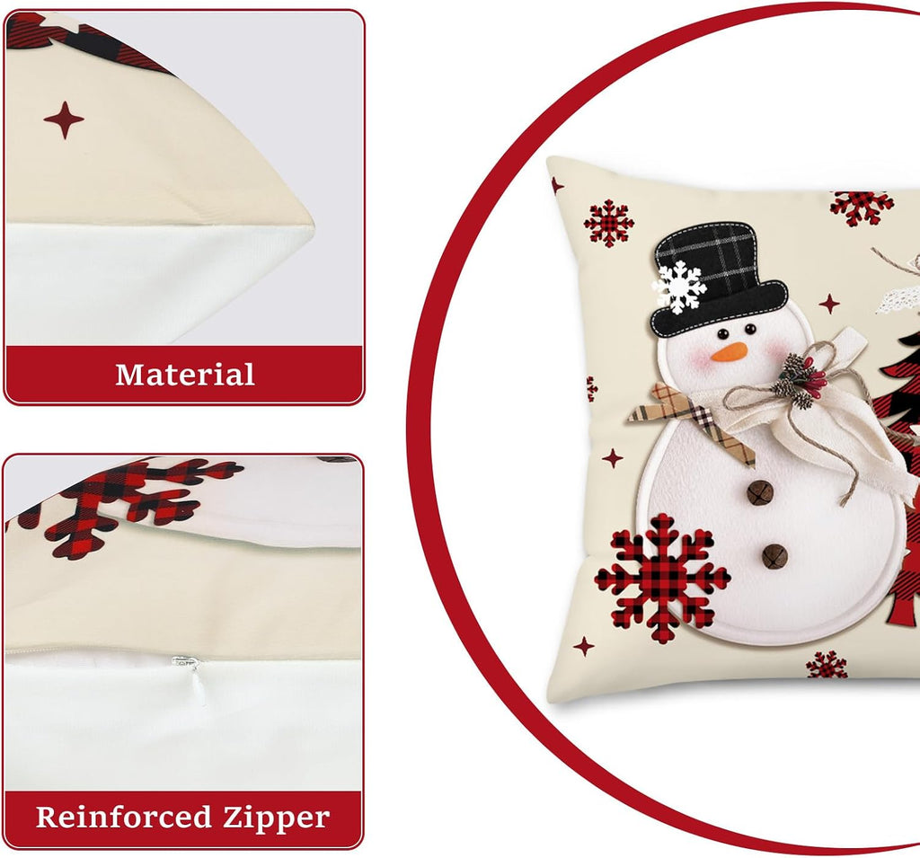 Farmhouse Christmas Throw Pillow Covers 18x18 Inches - Set of 4