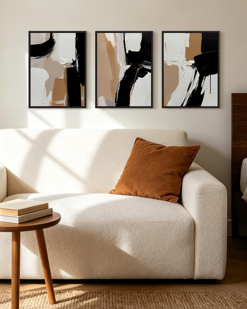 Black Abstract Shapes Framed Canvas Wall Art 12x16in Black Frame