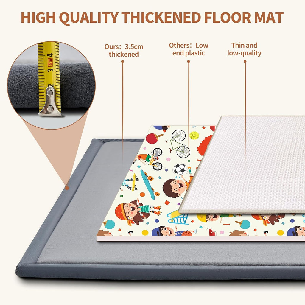 Baby Play Mat for Floor 60 x 60in 1.4in Thick Grey