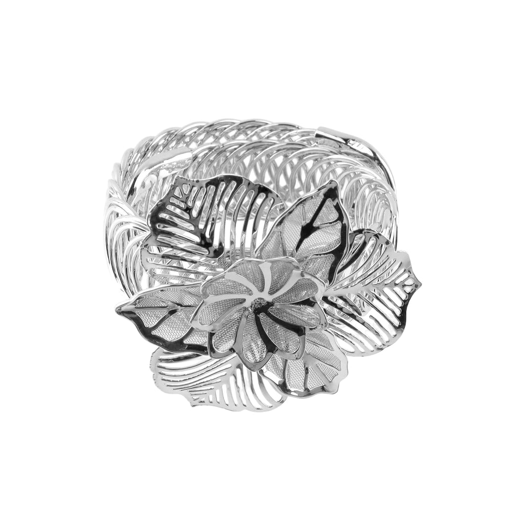 Silver Flower Curtain Tiebacks, No-Drill Spring-Loaded, 2Pcs