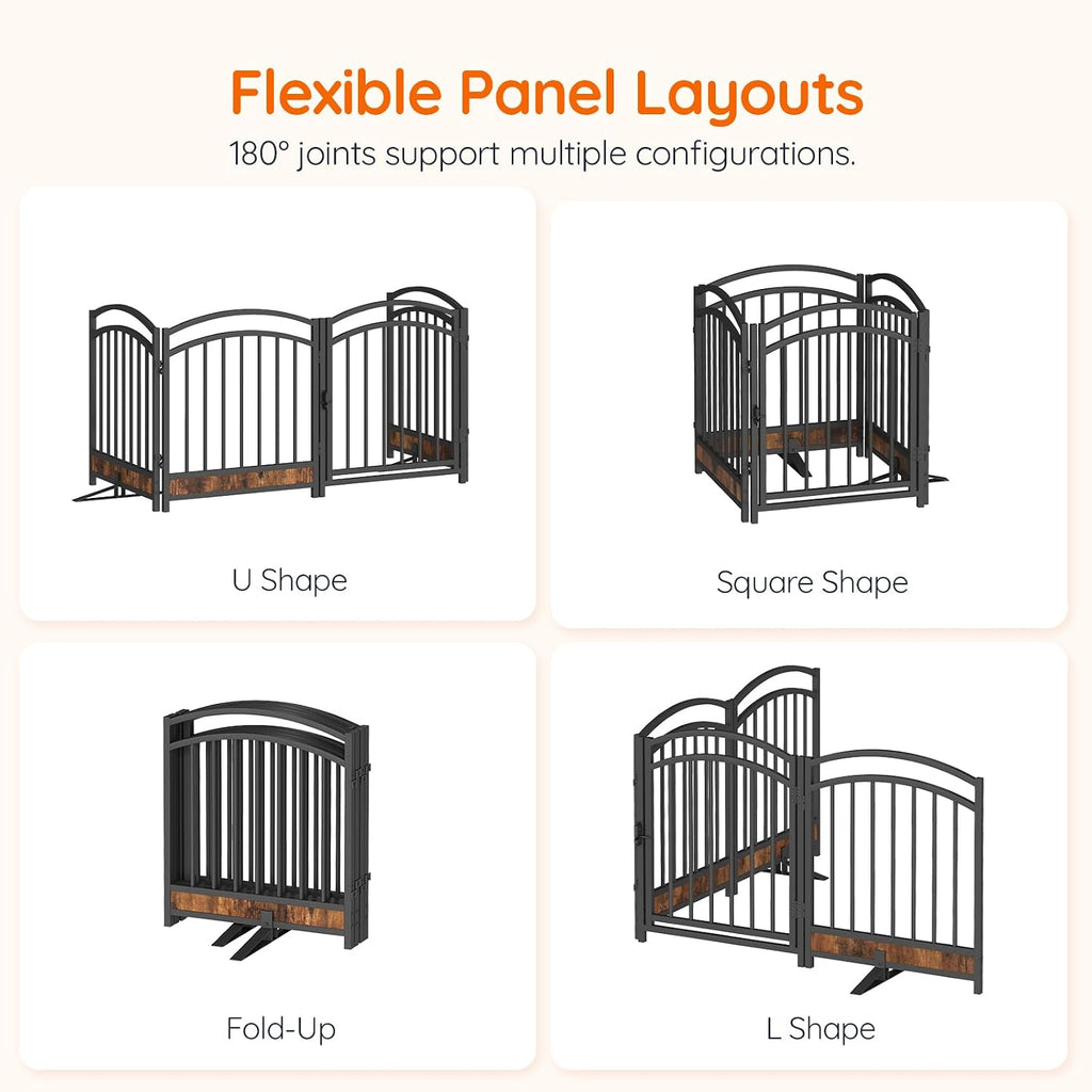 4-Panel Dog Gate Indoor with Door, 23.6'' Tall Freestanding Pet Gate