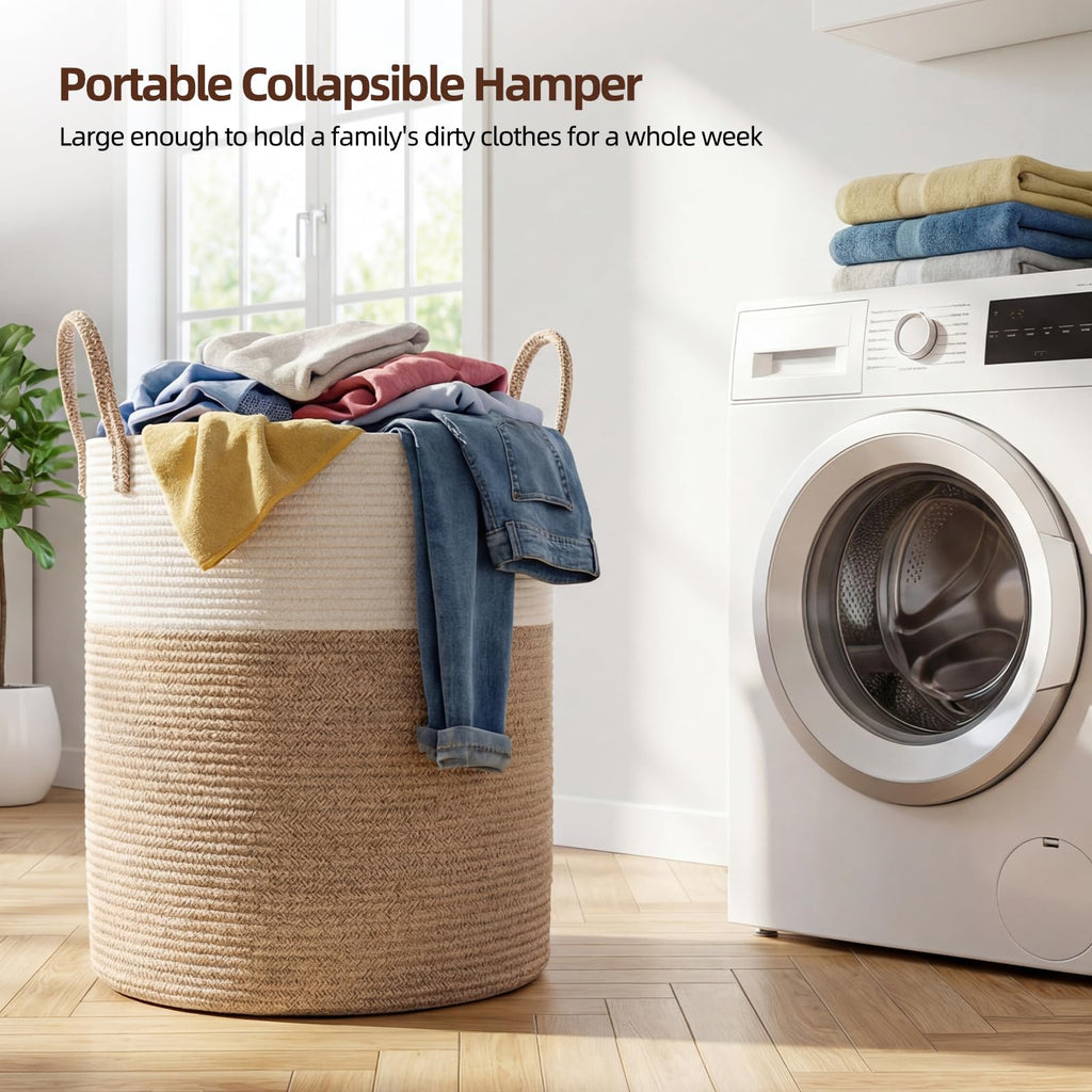 60L Nursery Hamper Laundry Basket Laundry Hamper Brown/White
