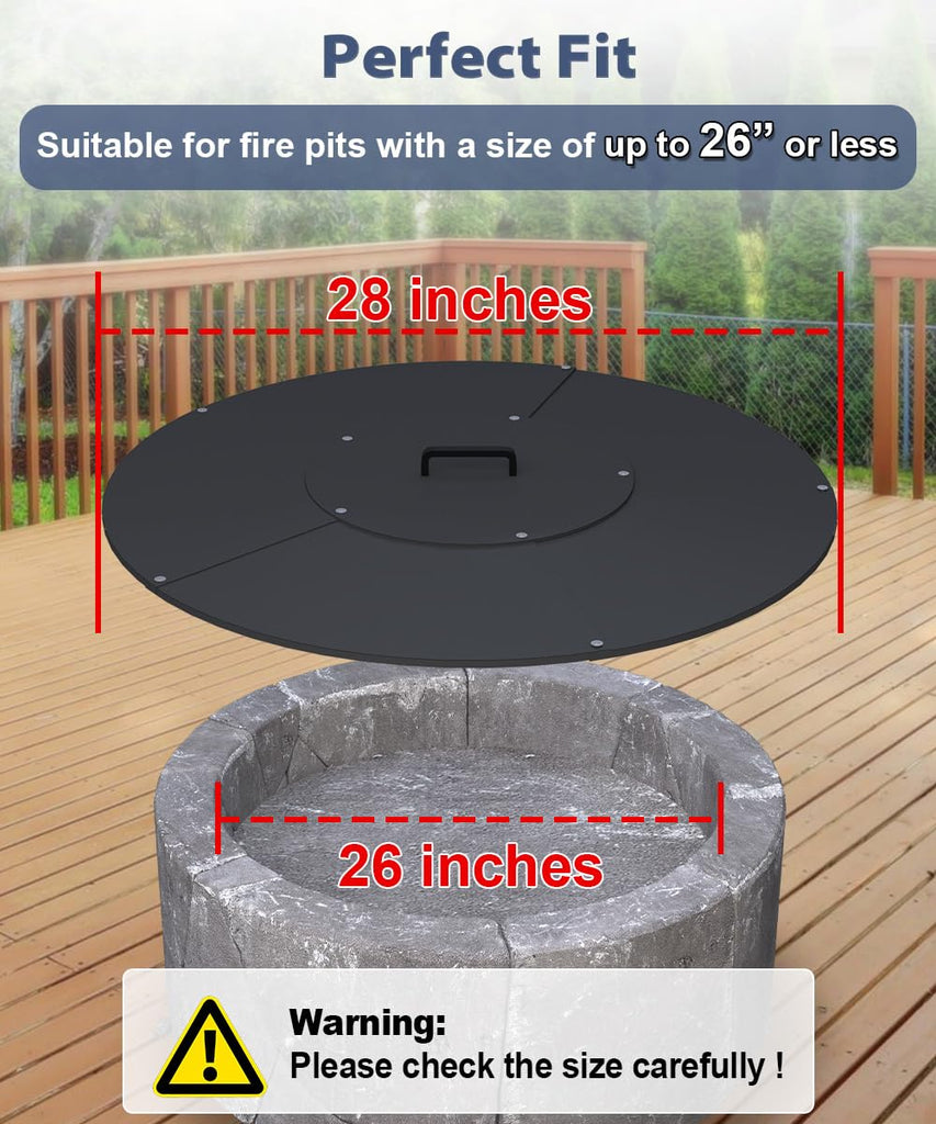 20" Round Fire Pit Lid Fits for Bonfire Pits up to 18", Metal Cover with Handle, All-Weather Resistance Outdoor