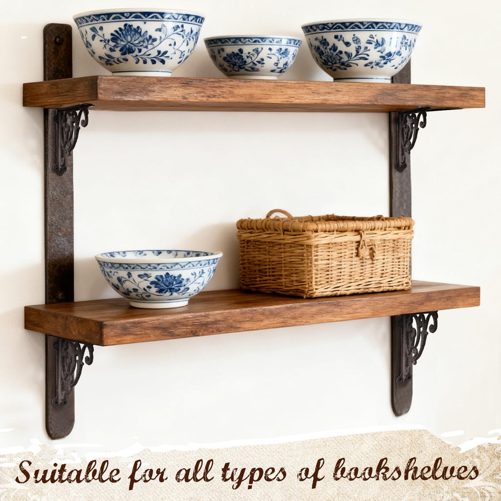 2 Pack Cast Iron Decorative Shelf Brackets 9.5 x 7.9 Inch Large Antique Style Wall Mount Shelf Victorian Bookshelf