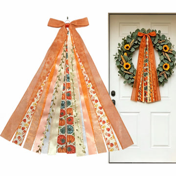 Fall Bows for Wreaths, Clip-On Wreath Sash Ribbons for Front Door, Fall Decor for Thanksgiving Harvest Festival