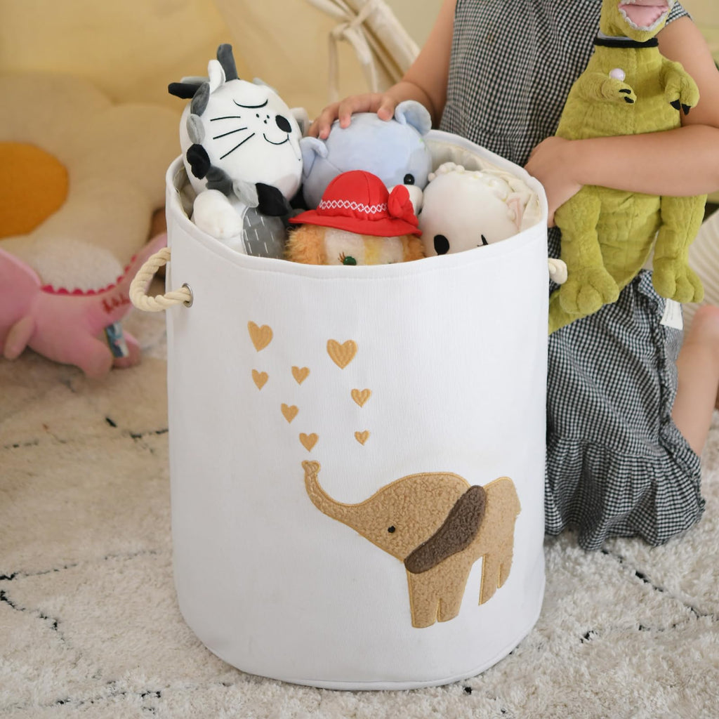 Baby Laundry Basket Laundry Hamper, Canvas 58L XL Baby Clothes Basket, Collapsible Brown Laundry Basket Toy Baskets