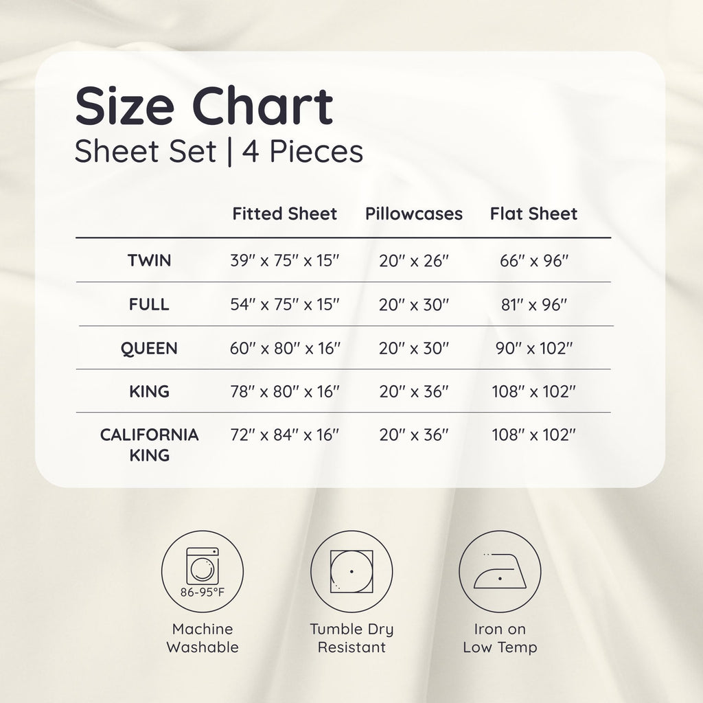 King Sheets Set 4pcs - 100% Viscose Derived from Bamboo Sheets King Size Deep Pocket, Fits Up to 16'', Luxury