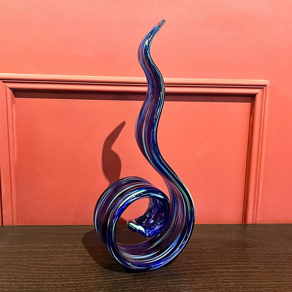 11.4" Tall Hand Blown Glass Sculpture, Murano Style Art , Modern Coastal Home Decor Accent for Shelf