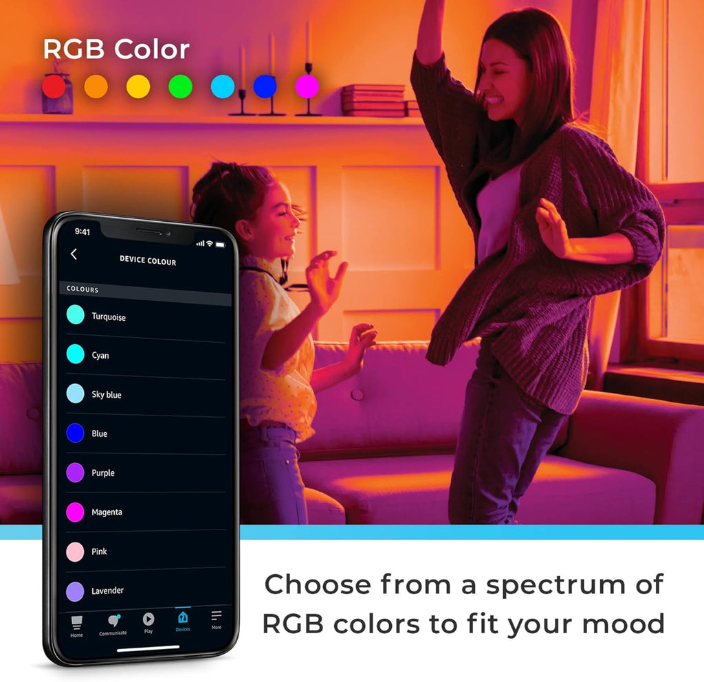 Color-Changing A19 LED Smart Light Bulb, 2.4 GHz Wi-Fi, 60W Equivalent 800LM, Works with Alexa Only, 1-Pack