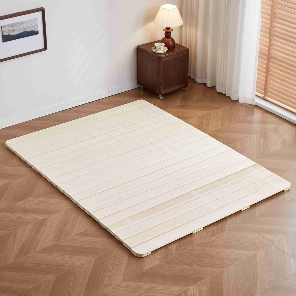 Solid Wood Breathable Floor Wooden Bed Frame, Queen, 80"x60"x1.18"