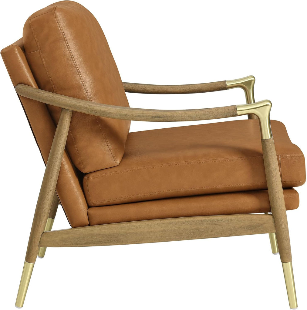 Langford Faux Leather Upholstered Armchair - Mid-Century Modern Armchair with Wood Frame - PU Leather Accent Chair or