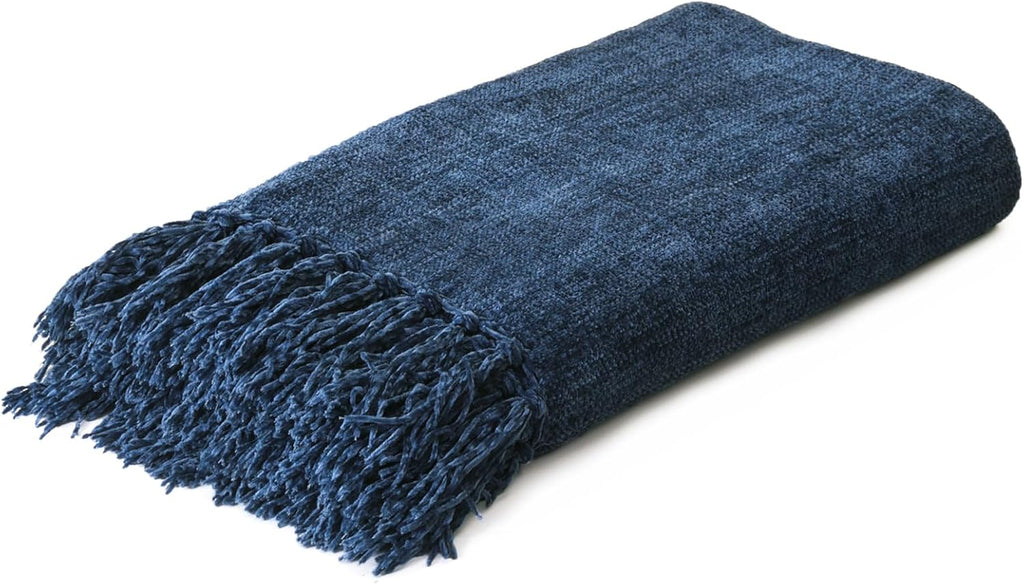 Navy Chenille Throw Blanket, Decorative Blanket,Navy 50" x 60"