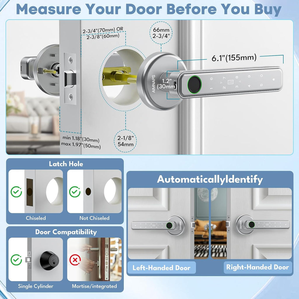 Fingerprint Door Lock, Door Locks , Keyless Entry Door Knob with Handle,Generate Passcode Remotely-Smart Door Lock
