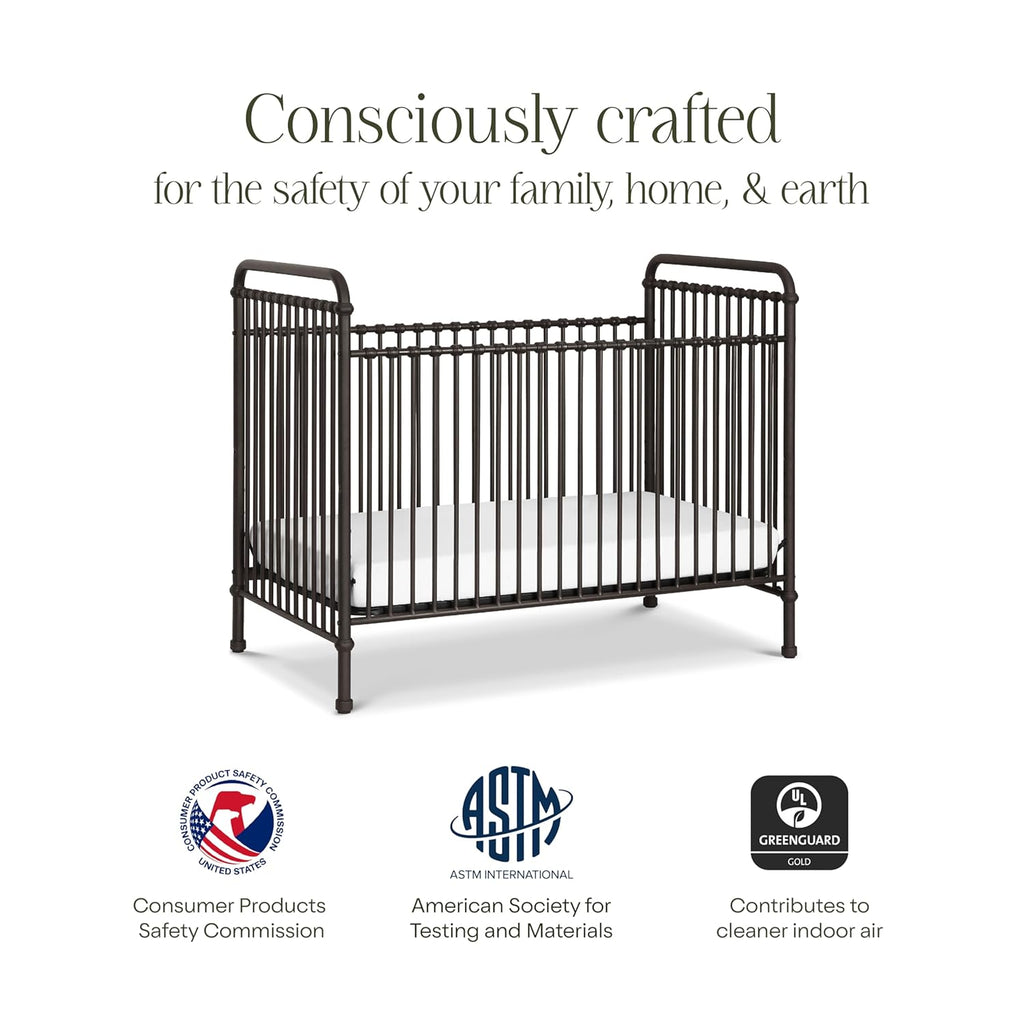 Abigail 3-in-1 Convertible Metal Crib in Vintage Iron, Greenguard Gold Certified | GREENGUARD Gold Certified
