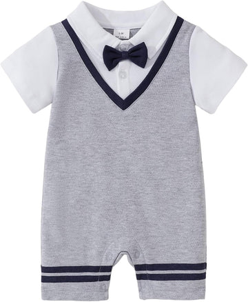 Baby Boys Romper 100% Cotton Bow Tie Jumpsuit