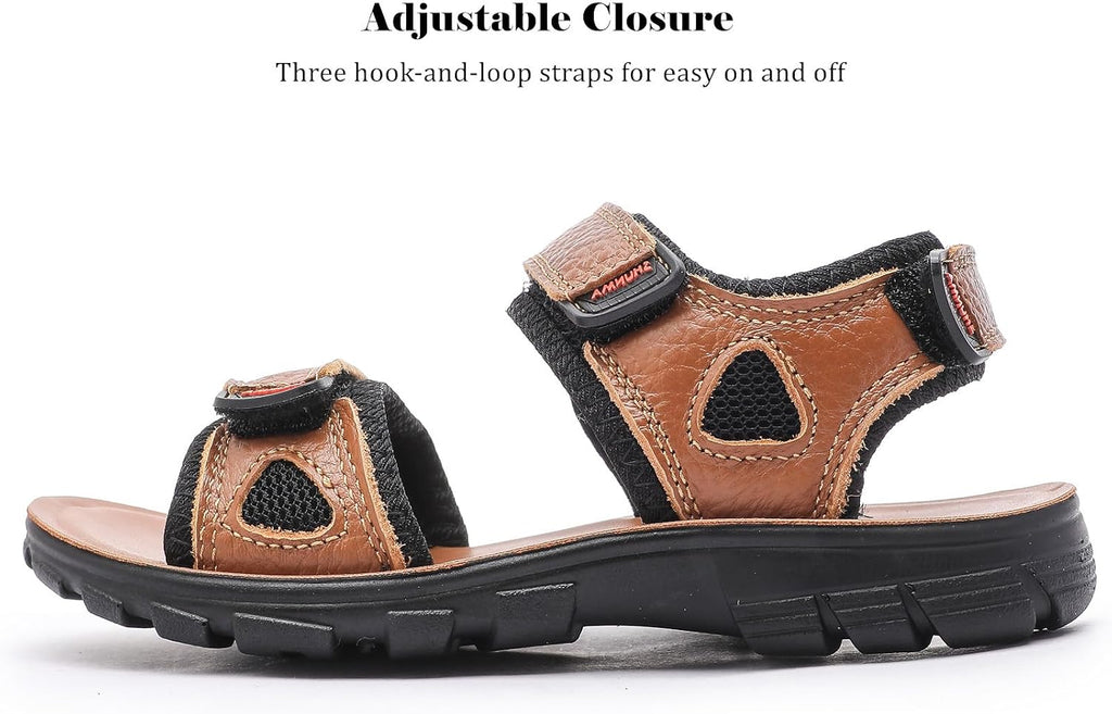 Boys Girls Leather Sandals Summer Athletic Hiking Beach Outdoor Open toe Adjustable Straps Sports Sandals for Kids