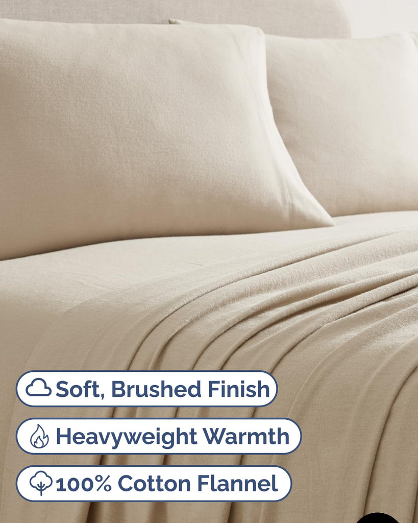 Cotton Flannel Bed Sheet Set - 100% Cotton Flannel Sheets - Cream