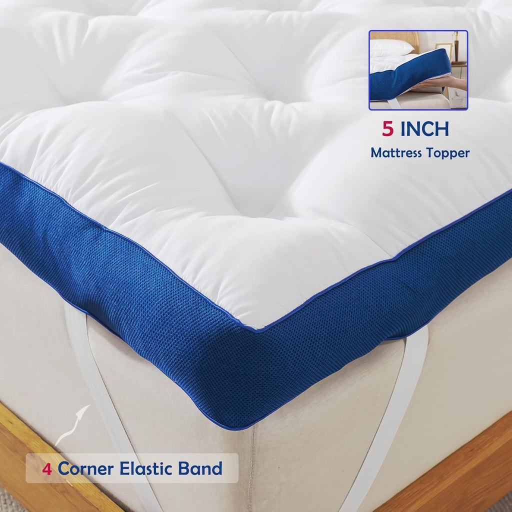 5 Inch Memory Foam Mattress Topper for Back Pain, Filled with Flfuffy Soft Breathable Stuffing, Thick Supportive